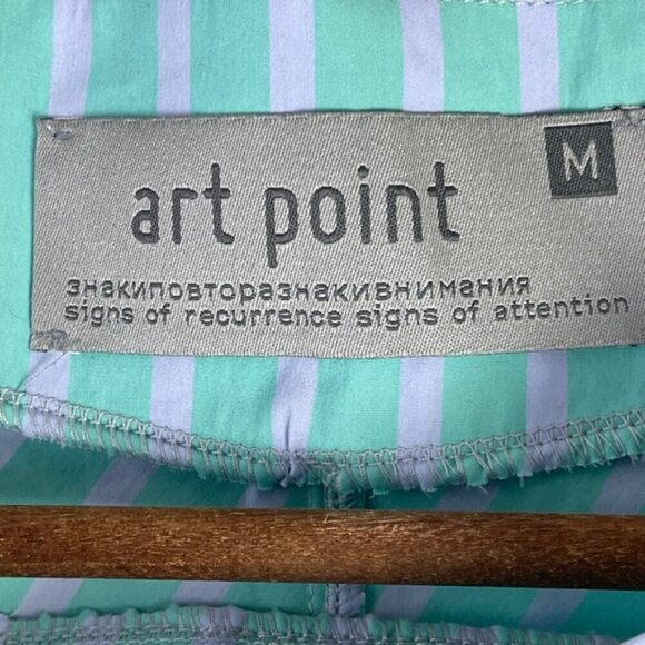Art Point Lagenlook boxy asymmetrical green purple striped boat neck top Medium - Picture 5 of 9